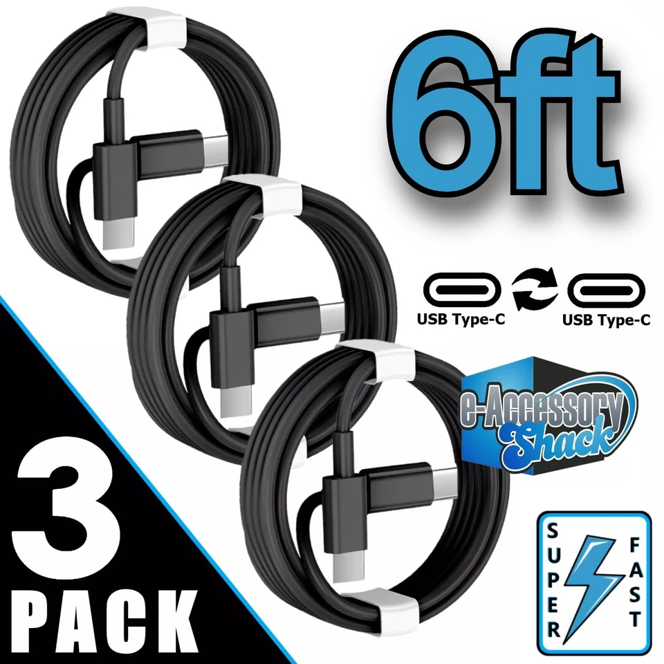 3 Pack 6FT USB-C Charger Cable Fast Charge For Samsung Galaxy S24 S23 S22 S21 - Image 1 of 4