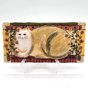 Vintage 90er E Smithson UTTERBECHER Katze Volkskunst Blumen Harz Wanddekor 8" x 4" - Bild 1 von 7