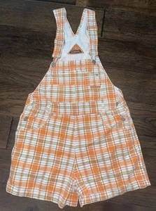 Vintage 90er No Boundaries orange karierter kurzer Overall Junior M - Bild 1 von 5