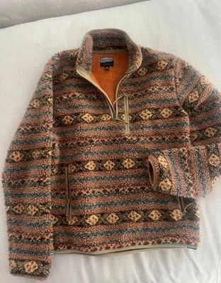 Chaqueta polar J.CREW NORDIC marrón naranja azteca Fair Isle Sherpa 1/4 cremallera - MEDIANA Foto 1 de 3