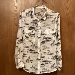 Banana Republic Blouse Safari Animal Print Button Down Women's M Long Sleeve - Picture 1 of 5