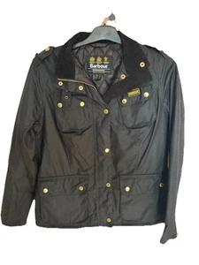 Barbour International Bikers Wax Waterproof Black Country Jacket Size Uk 14 - Picture 1 of 13