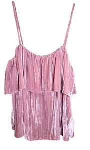Madewell Crush Velvet Cami Top Ruffle Womens XS Pink Balletcore Silk Blend - Picture 1 of 7