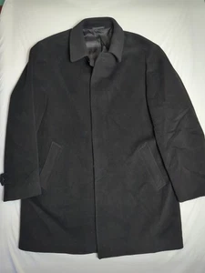 LAUREN RALPH LAUREN Vtg Black Wool Trench Coat Commuter JACKET Men's 46L - Picture 1 of 15