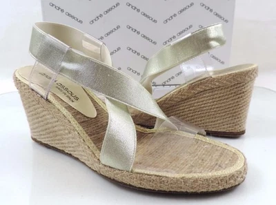 Zapatos para mujer Andre Assous Desi alpargata sandalia cuña platino dorado talla 10 Foto 1 de 4
