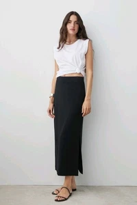 AYR The High Hopes Skirt Size Medium Black Midi Peruvian Pima Cotton Modal Blend - Picture 1 of 8
