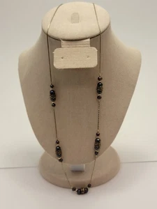 PZ 925 Israel Sterling Black Pearl Necklace 24 Inch Signed - Picture 1 of 5