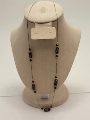 Collar de perlas negras de ley PZ 925 Israel firmado por 24 pulgadas Foto 1 de 4