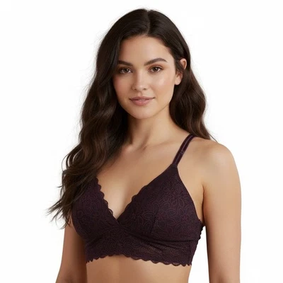 Aerie Bralette Womens M Purple Lace Halter Racerback Wireless Lightly Lined  - Image 1 of 4