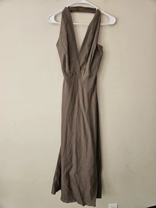ZARA LINEN BLEND HALTER NECK DRESS KHAKI MIDI NEW SIZE MEDIUM  - Picture 1 of 8