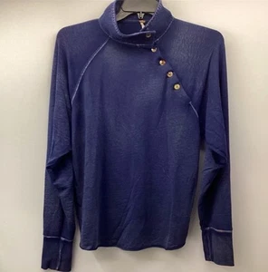 Free People Felpa Donna Taglia: Grandi Bottoni Laterali Pullover Finto Collo Navy - Foto 1 di 13