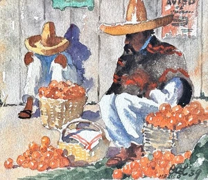 Charles Oglesby Longabaugh watercolor painting Fruit Sellers Mexico 1939 - Picture 1 of 6
