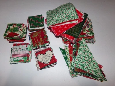 580+ Christmas Cotton Fabric Squares & Triangles Lot - Image 1 of 4