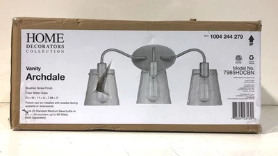 Decoración del hogar Archdale 3 luces níquel cepillado tocador luz vidrio de agua transparente Foto 1 de 3
