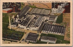 Vintage FLINT, Michigan Postkarte "AC Zündkerzenanlage" LEINEN / 1949 Stempel - Bild 1 von 2