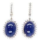 13 X 18 MM Cabochon Blue Un Tanzanite & Cubic Zirconia Earrings 925 Silver