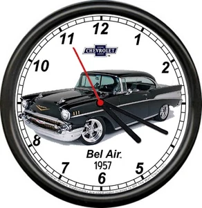 Lizenzierte 1957 Chevy Bel Air Belair Limousine schwarz General Motors Schild Wanduhr - Bild 1 von 1