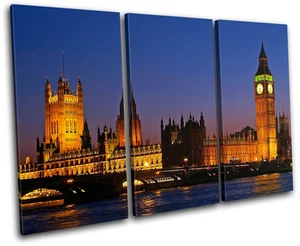 London Big Ben City TREBLE CANVAS WALL ART Picture Print VA - Picture 1 of 1