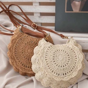 Hollowed Out Cotton Thread Woven Bag Retro Summer Beach Flip Pouch Travel - Picture 1 of 16