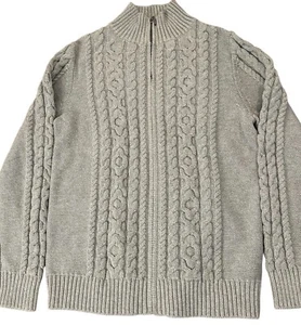LL Bean Gray Cable Knit Full Zip Sweater Cardigan Size Children's Large - Picture 1 of 4