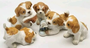 5 HOMCO Puppies Chewing on Old Shoes Figurines #1405 Spaniel Dog 5” Vintage Lot - Picture 1 of 6