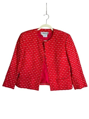 Vintage Carlisle Blazer Size 6 Red Cotton Blend Blue & White Detailed Jacket - Image 1 of 4
