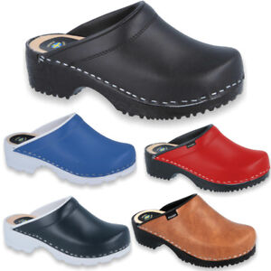 QUALITY COMFORT CLOGS Real Leather Swedish Design Holzclogs Wood + PU Soles