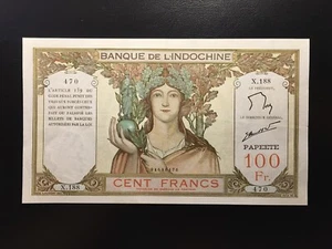French Indochina Papeete 100 Francs 1939 - 65 Pick 14d Circulated - So Nice Note - Picture 1 of 2