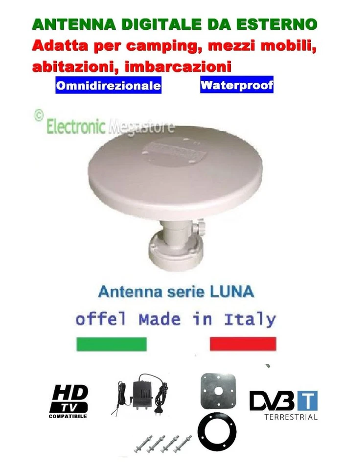 OFFEL ANTENNA TV AMPLIFICATA OMNIDIREZIONALE K21-60 LTE,PER CAMPER,BARCA,ABITAZIONE