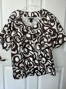 Lane Bryant Womens Blazer Brown Plus 20 Geometric One Button Faux Pockets - Picture 1 of 6