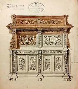 Emilio Treves &amp; Figli Torino Mobili d'Arte- Disegno originale  1910 circa - Imagen 1 de 1