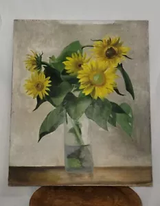 Dipinto ad olio natura morta girasoli anni 50 - 60 - Foto 1 di 23