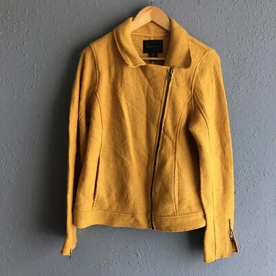 Tahiti MEDIUM Mustard Yellow Wool Blend Full Zip Moto Jacket Blazer Boho - Image 1 of 4