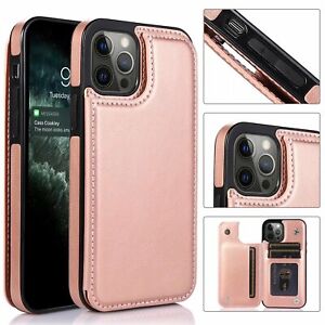 For iPhone 14 13 12 11 Pro X XS Max XR PU Leather Card Holder Wallet Case Cover