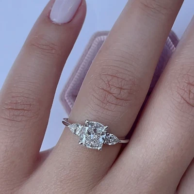 Lab Grown Cushion Cut 2.00 Ct Diamond Engagement Ring IGI 18k White Gold  - Image 1 of 4