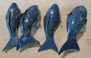 Metall Fisch Skulptur Hängende Laterne Kerzenhalter 4er Set - Bild 1 von 16