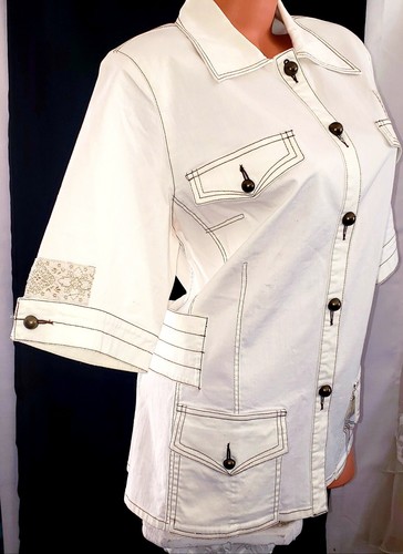 OFF WHITE Giacca blazer da lavoro business bianco sporco stile retrò elegante con bottoni donna tg 14