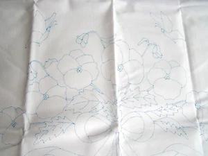 2 Percale Pillowcases Stamped Embroidery Paint Pansies 20x31" Dan River Tri Chem - Picture 1 of 9