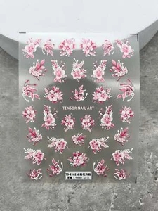1sheet Embossed Pink Blossoming Flowers Nail Art Stickers Adhesive Decals - Picture 1 of 7