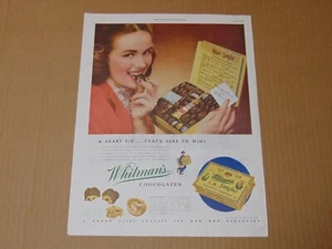 1946 WHITMAN'S CHOCOLATE SAMPLER Happy Girl Love Note Vintage Kunstdruck Anzeige - Bild 1 von 1