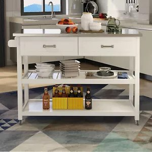 Rolling Kitchen Island Stainless Steel Table Top Kicthen Cart w/Two Drawers - Picture 1 of 6