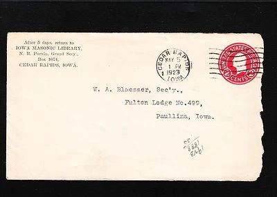 Iowa Masonic LIBRARY Cedar Rapids PSE W Blaesser Fulton Lodge Paullina IA 4u    - Image 1 of 2