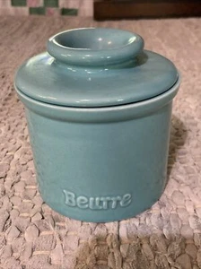 Beurre Butter Dish Crock French Pottery Blue Satin Finish - Picture 1 of 7