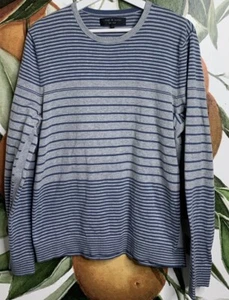 Rag & Bone Mens Large Crew Neck Striped Pullover Sweater Cotton Gray & Blue - Picture 1 of 6