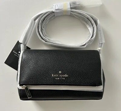 Nuevo con etiquetas Bolso Bandolera Kate Spade Leila Mini Solapa Cremallera Cuero Guijarro $329 Negro Foto 1 de 4