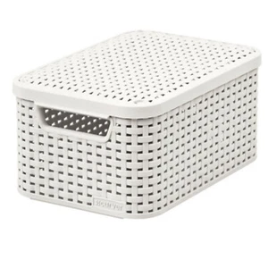Cestino Curver Rattan Style S crema con coperchio 205840 - Foto 1 di 2