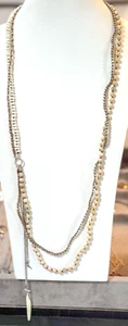 Chan Luu Jasper Bead Feather Side Tassel Hand Knotted Silver Tone Necklace - Picture 1 of 6