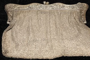 ANTIQUE SILVER STERLING LADIES MESH PURSE BAG Aprox 262gr. - Picture 1 of 8