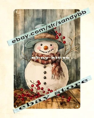 Snowman Cookie Tin Sign Rustic Christmas Kitchen Art - Image 1 of 4