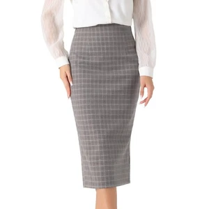 INSPIRE CHIC Women's Plaid High Waist Zipper Back Split Bodycon Midi Skirt - Picture 1 of 4